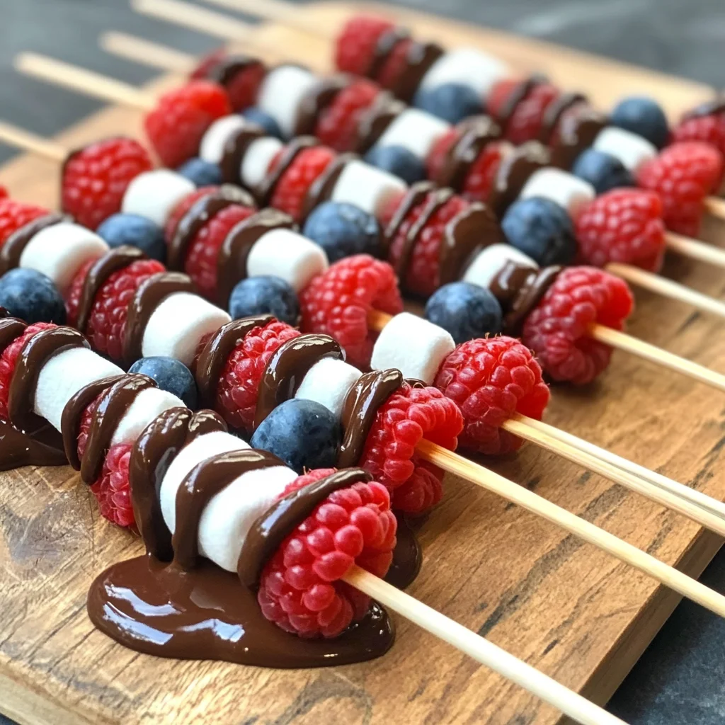 4th July Fruit Skewers with Chocolate Orange Sauce