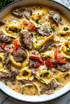 Cheesesteak Tortellini in Creamy Provolone Sauce