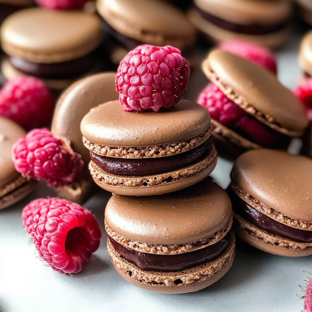 Dark Chocolate Raspberry Macarons