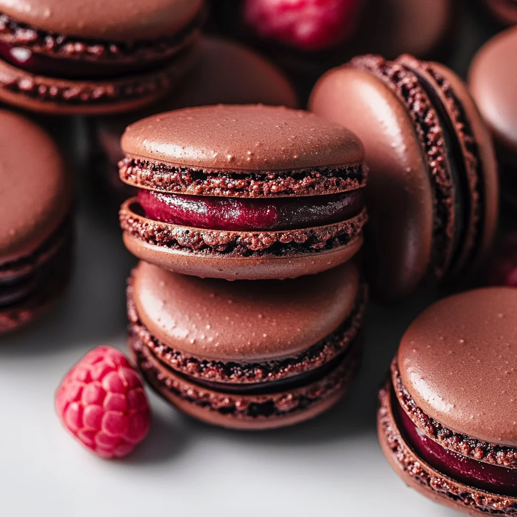 Dark Chocolate Raspberry Macarons