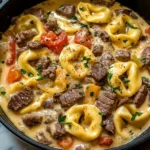 Cheesesteak Tortellini in Creamy Provolone Sauce