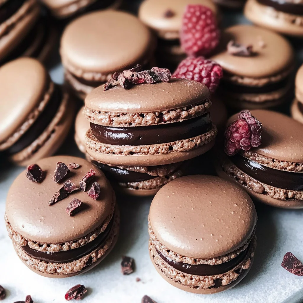 Dark Chocolate Raspberry Macarons