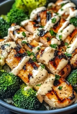 Grilled Chicken & Broccoli Bowls with Creamy Garlic Sauce