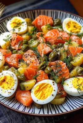Russian Salmon Potato Salad Recipe with Soft-Boiled Eggs