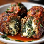 Spinach Garlic Meatballs Stuffed with Mozzarella