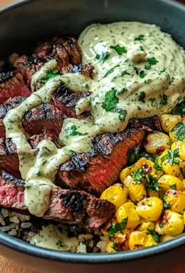 Steak, Avocado, and Roasted Corn Bowl with Cilantro Cream Sauce