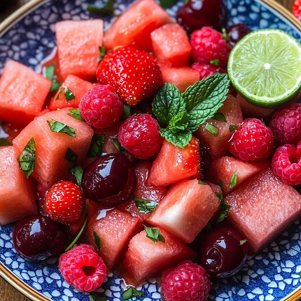 Watermelon Fruit Salad with Lime Mint Dressing