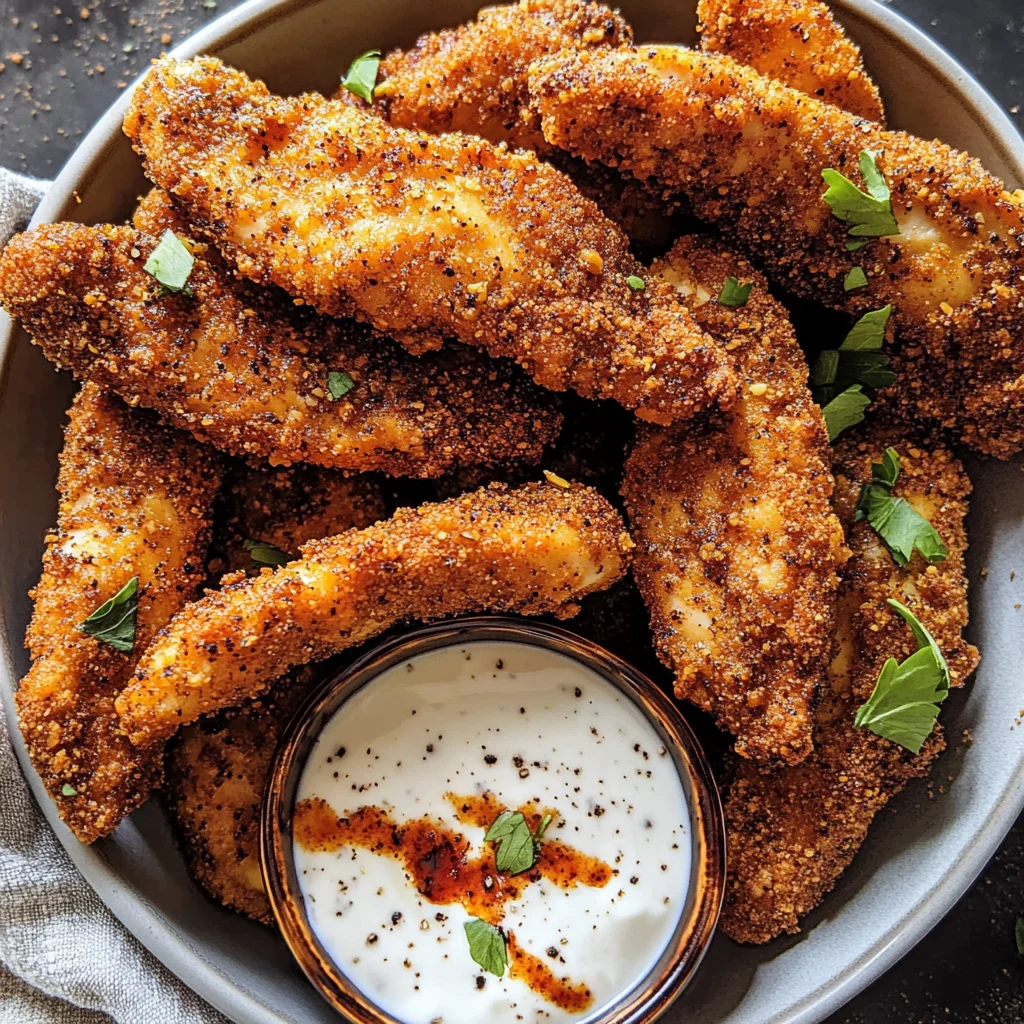 Black Pepper Rub Chicken Fingers with Greek Yogurt Ranch.