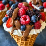 Chocolate Dipped Waffle Cone Fruit and Yogurt Cups
