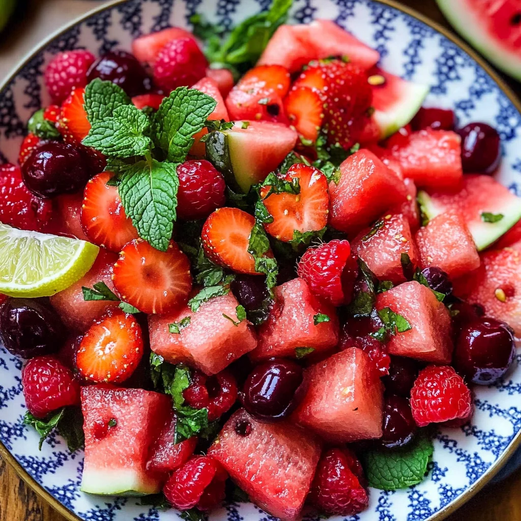 Watermelon Fruit Salad with Lime Mint Dressing