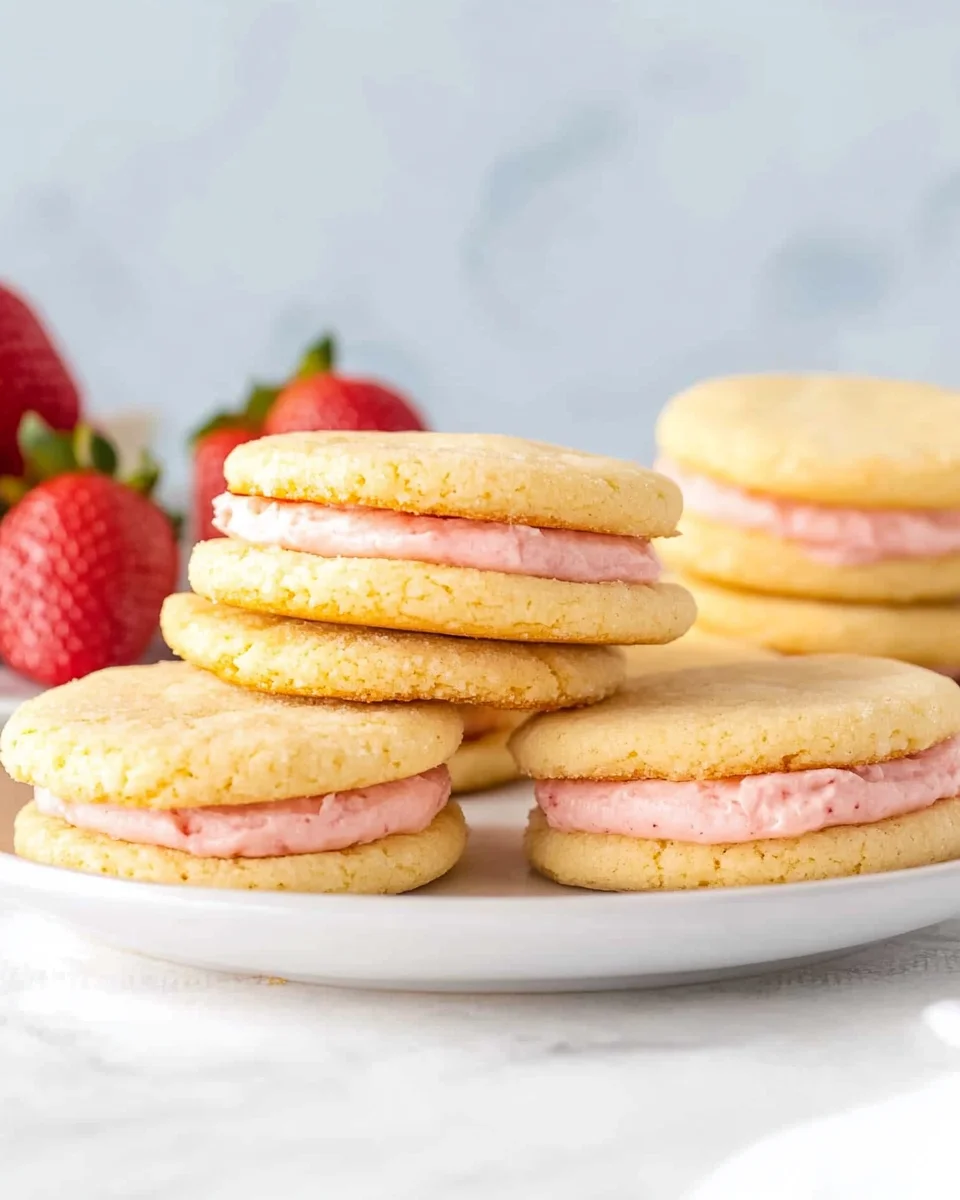 Lemon Sandwich Cookies with Strawberry Frosting