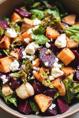Creamy Roasted Beet Salad with Sweet Potato & Feta