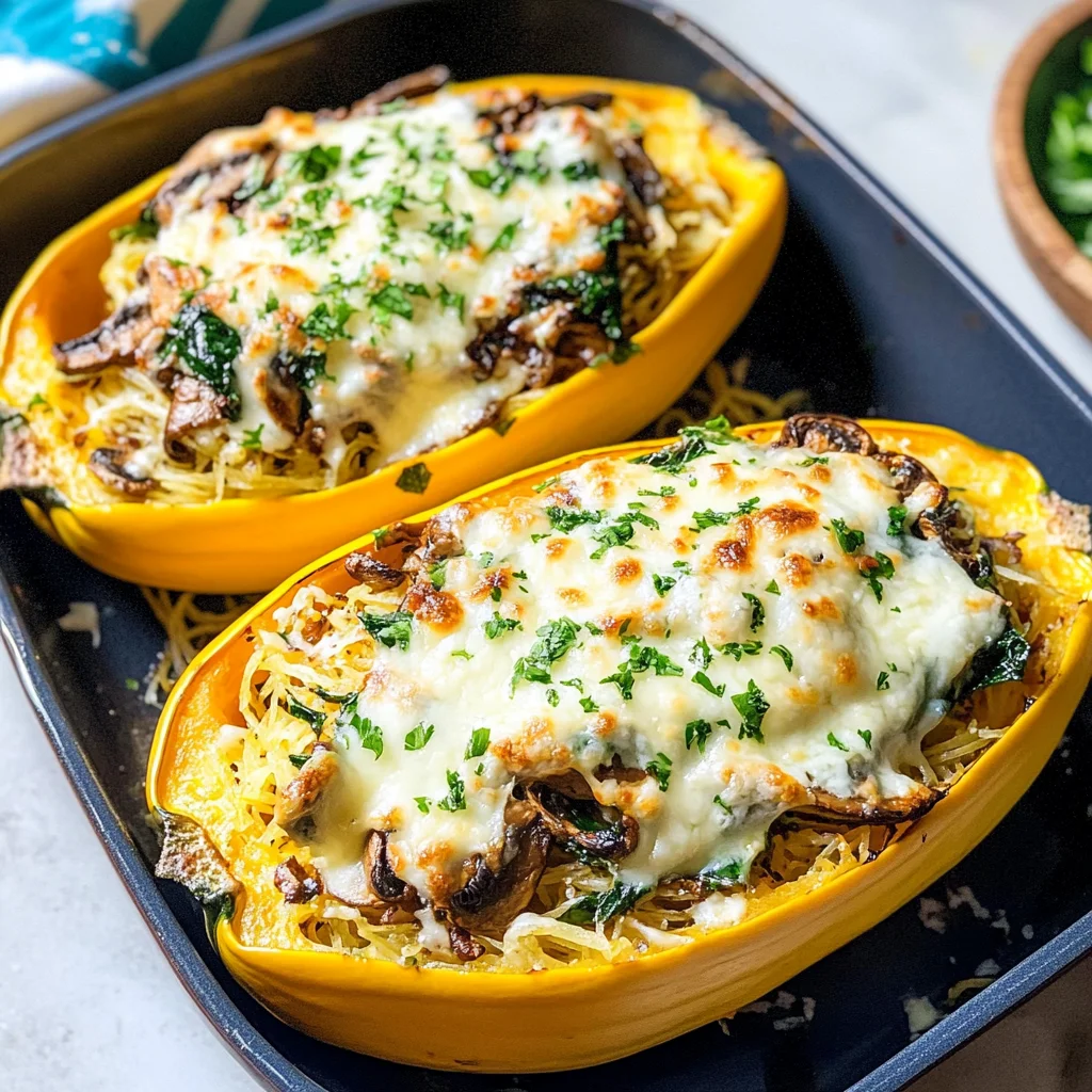 Creamy Spinach and Mushroom Stuffed Spaghetti Squash