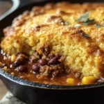 Skillet Chili Cornbread Pot Pie