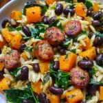Butternut Squash and Black Bean Orzo with Sausage and Spinach
