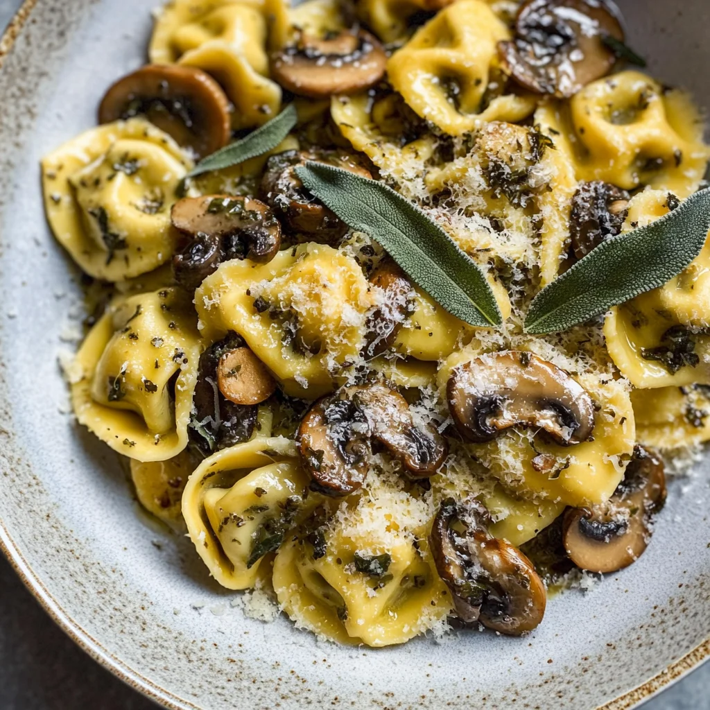 Cheese Tortellini with Butter, Mushrooms, and Crispy Sage