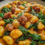 Creamy Pumpkin Gnocchi with Spinach and Italian Sausage
