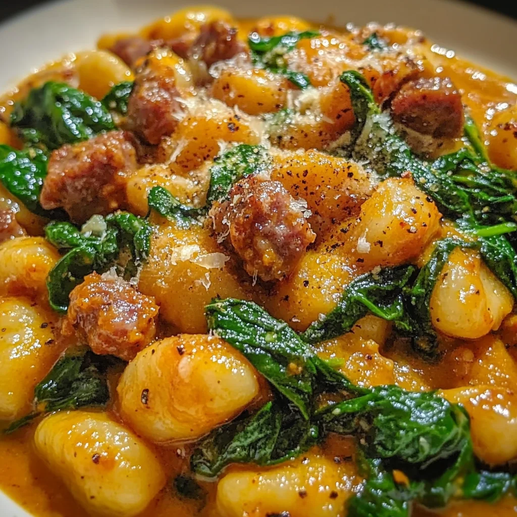 Creamy Pumpkin Gnocchi with Spinach and Italian Sausage