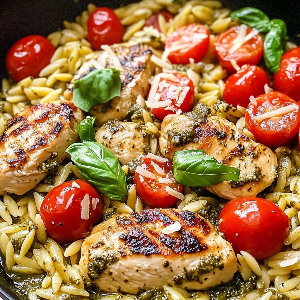 One Pan Chicken & Pesto Orzo