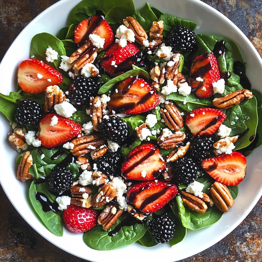 Berry Spinach Salad with Pecans, Feta, and Balsamic Glaze