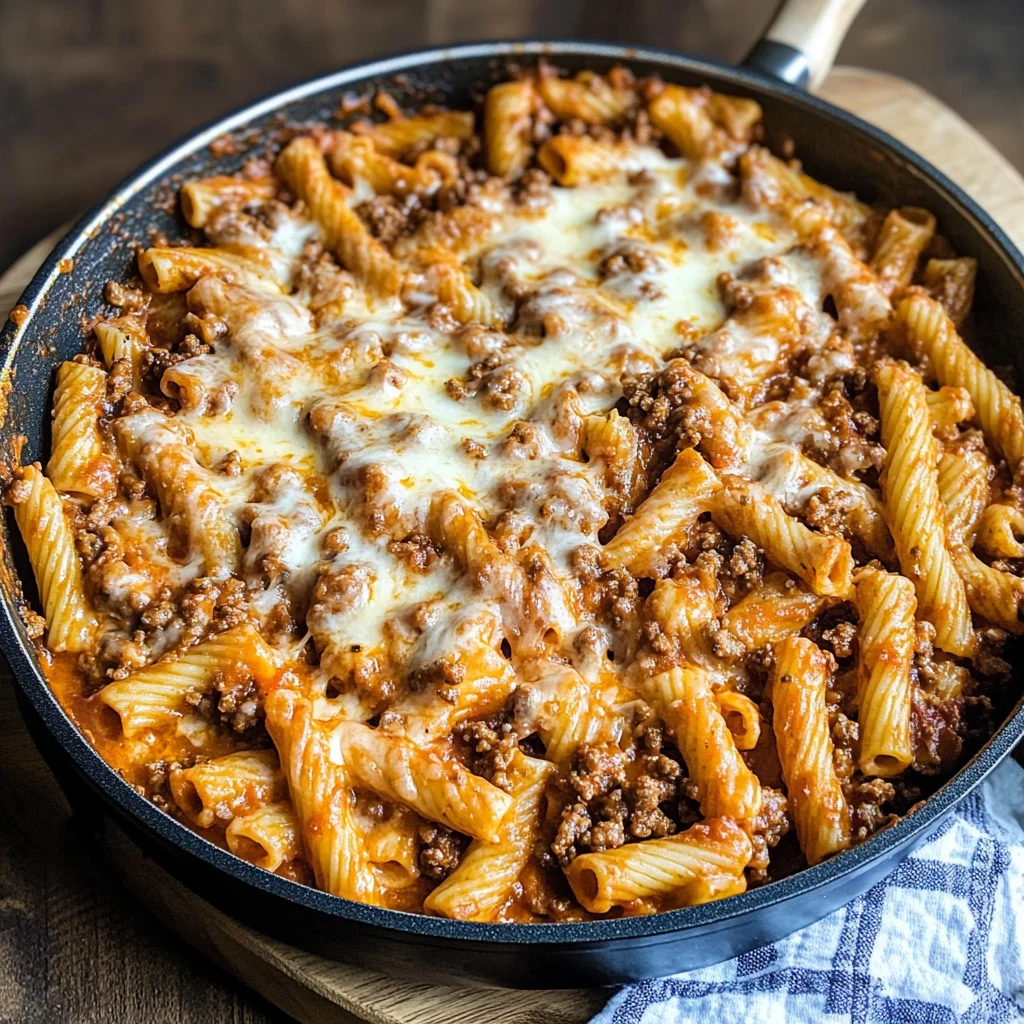 Cheesy Ground Beef Pasta Skillet