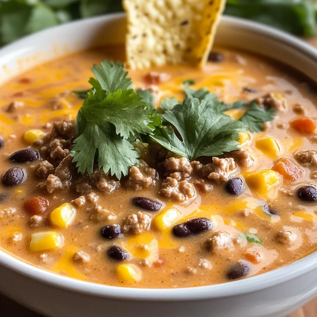 Creamy Cheesy Ground Beef Taco Soup Recipe