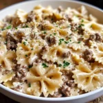 Creamy Parmesan Garlic Beef Bowtie Pasta Recipe