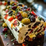 Festive Holiday Antipasto Cream Cheese Log