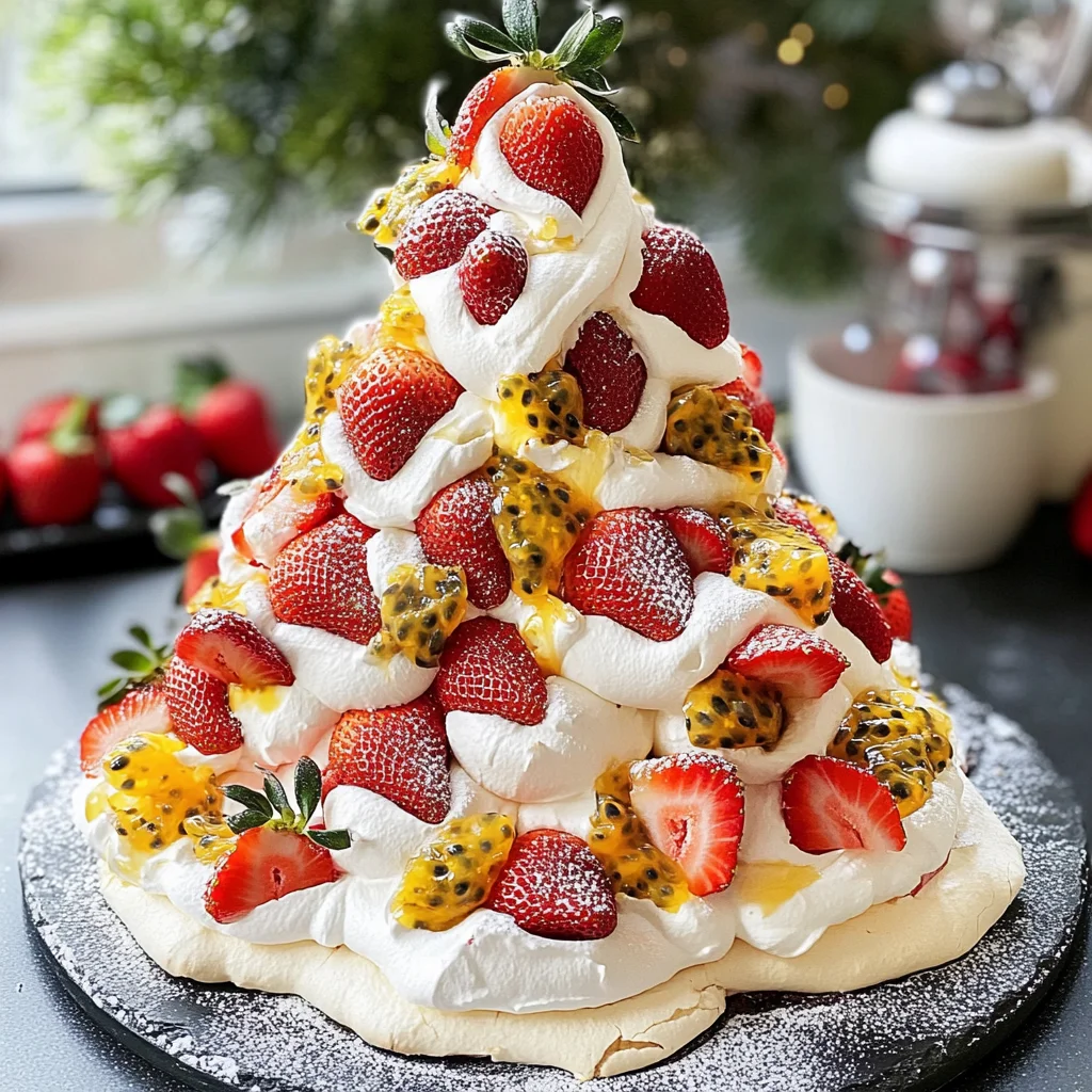 Festive Pavlova Tree: Strawberries & Passionfruit Magic
