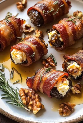 Goat Cheese Stuffed Bacon Wrapped Dates with Rosemary Honey