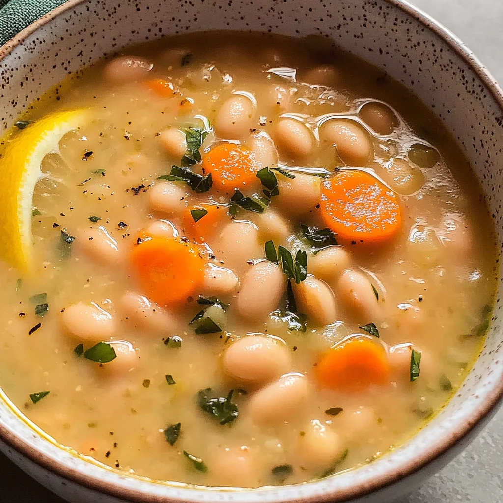 Greek White Bean Soup With Garlic & Lemon