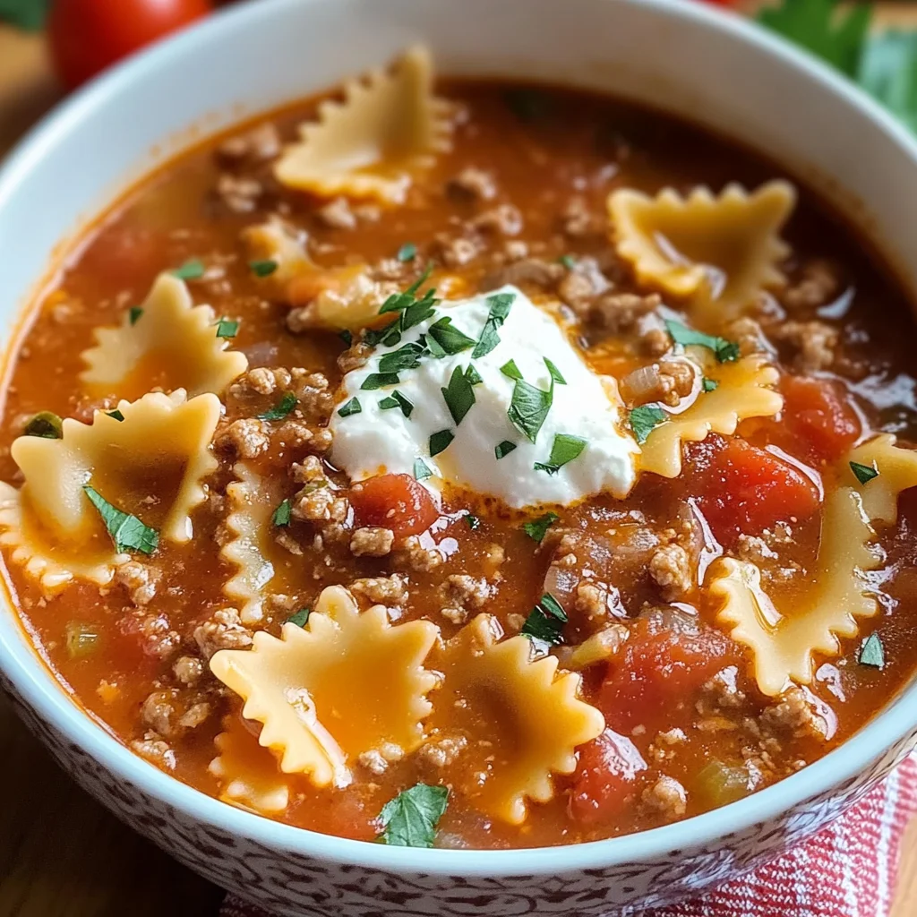 Hearty Lasagna Soup with Bow Tie Pasta