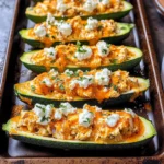 High Protein Buffalo Chicken Stuffed Zucchini Boats