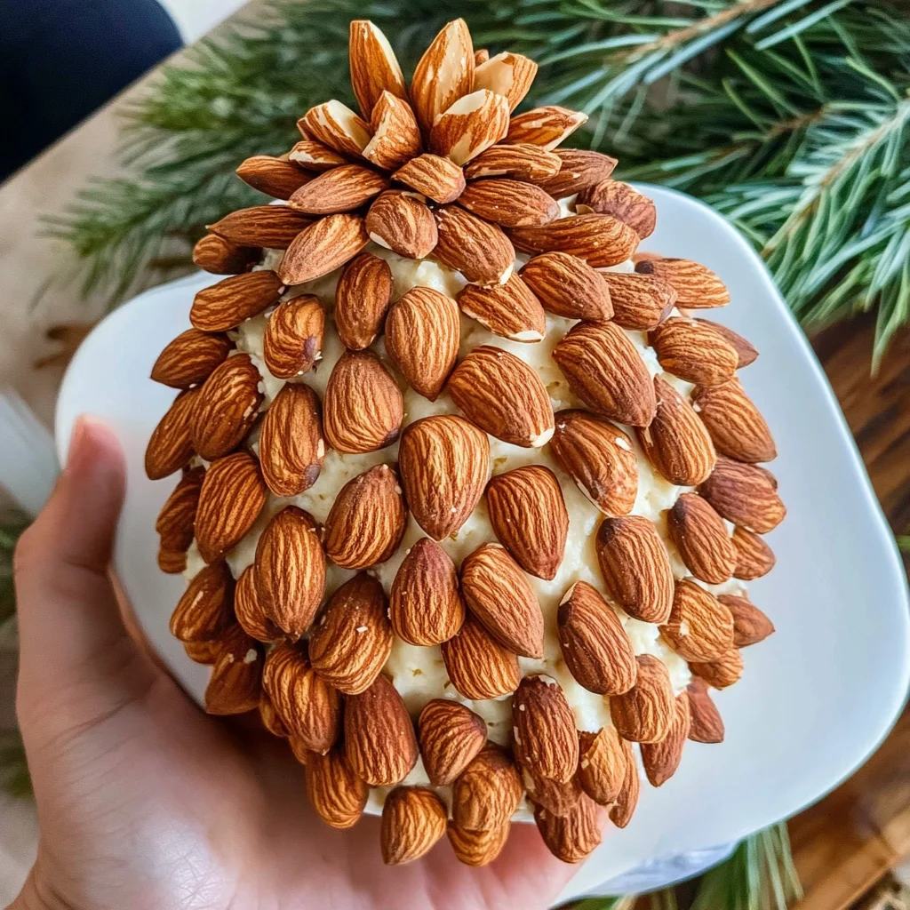 Pinecone cheeseball with almonds