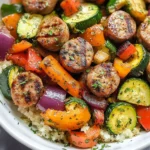 10 Minute Air Fryer Chicken Sausage and Veggies