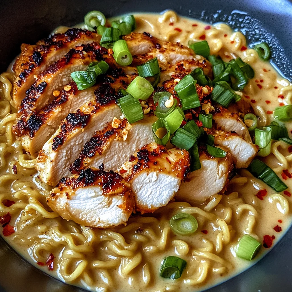 Fiery Chicken Ramen with Creamy Garlic Sauce