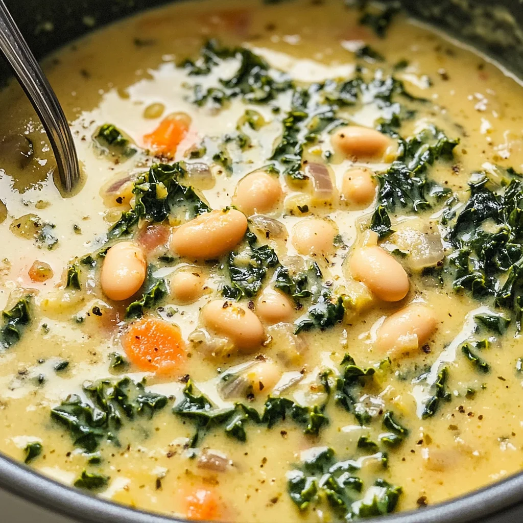 White Bean and Kale Soup Made with Cashew Cream (Dairy Free)