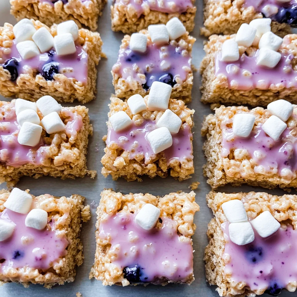 Blueberry Rice Krispies Treats with Vanilla Glaze