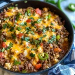 Cheesy Taco Ground Beef & Cauliflower Rice Skillet