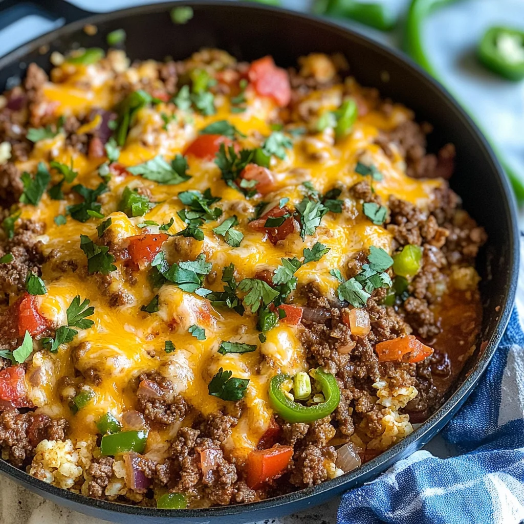 Cheesy Taco Ground Beef & Cauliflower Rice Skillet