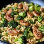 Chicken Sausage, Broccoli, and Orzo Skillet