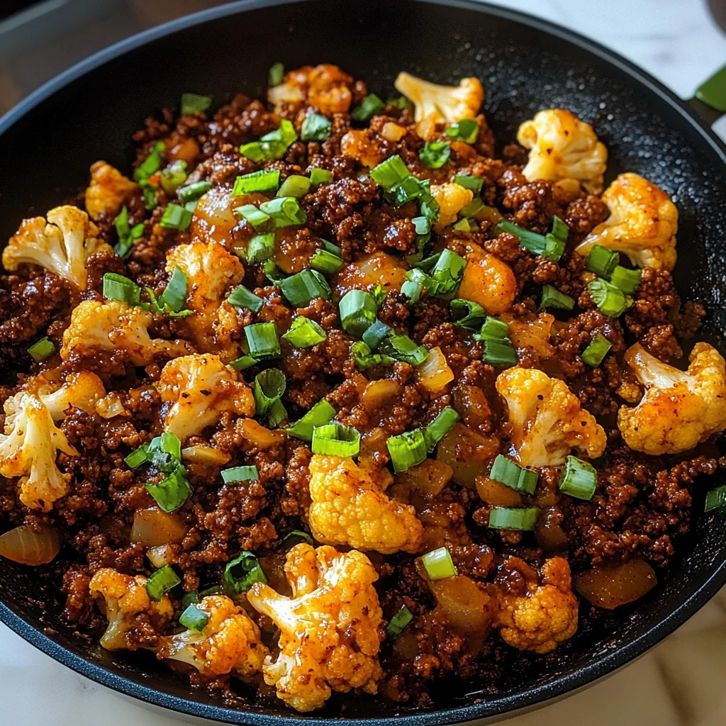Crispy Chili Ground Beef and Cauliflower Skillet