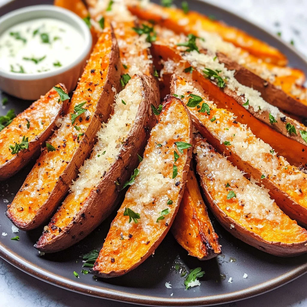 Garlic Parmesan Sweet Potato Wedges
