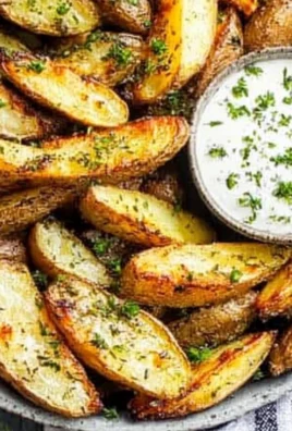 Greek Potato Wedges with Yogurt Sauce