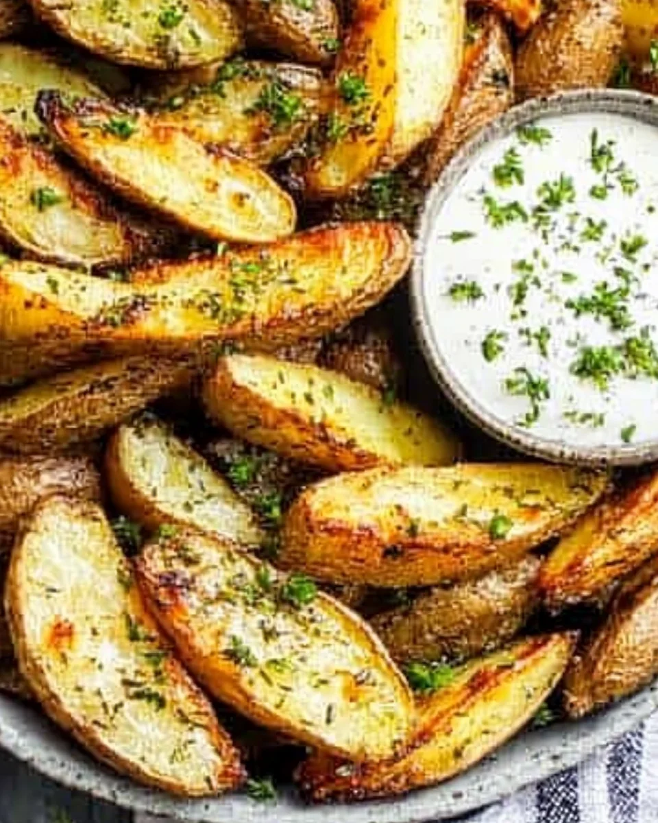 Greek Potato Wedges with Yogurt Sauce