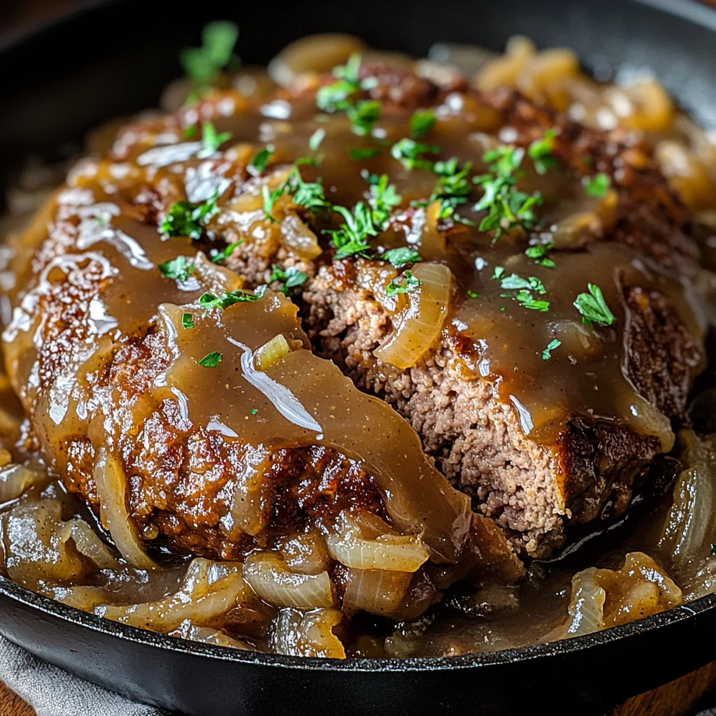 One-Pan Onion Gravy Meatloaf Skillet