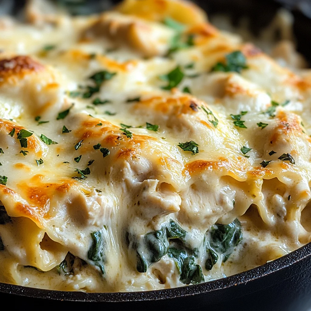 Skillet Creamy Chicken Alfredo Lasagna