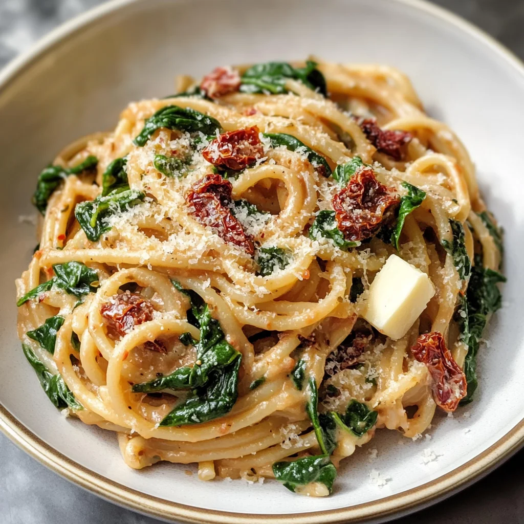 Spicy Spinach and Sun Dried Tomato Pasta