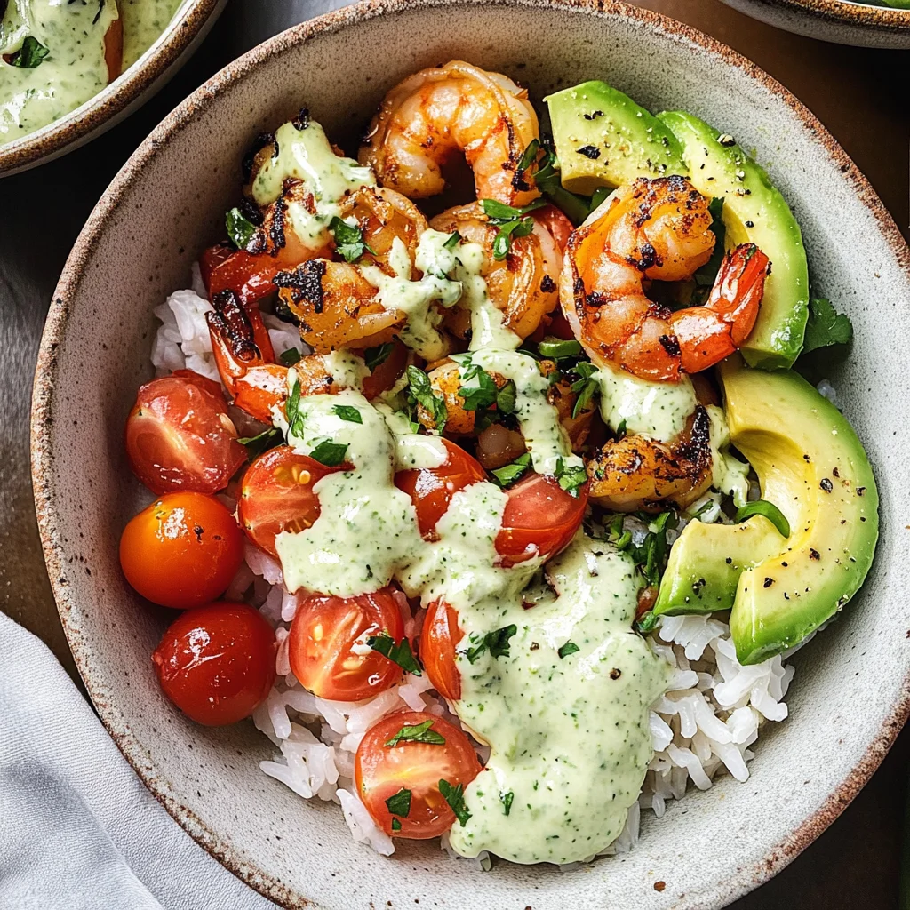 Zesty Shrimp & Avocado Rice Bowls with Cilantro Lime Sauce