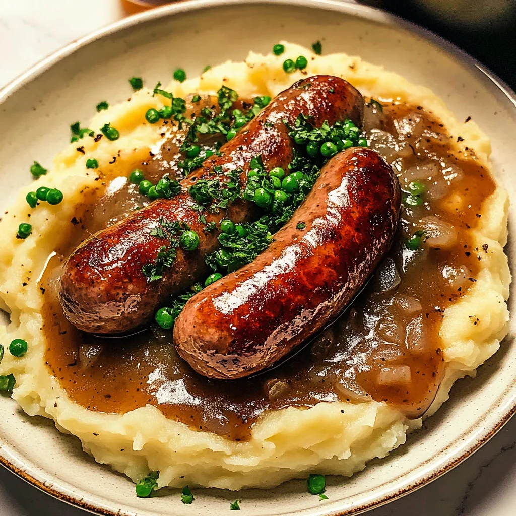 Bangers and Mash with Stout Onion Gravy